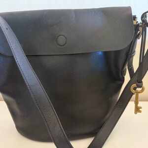 Fossil Black Leather Shoulder satchel Bag
